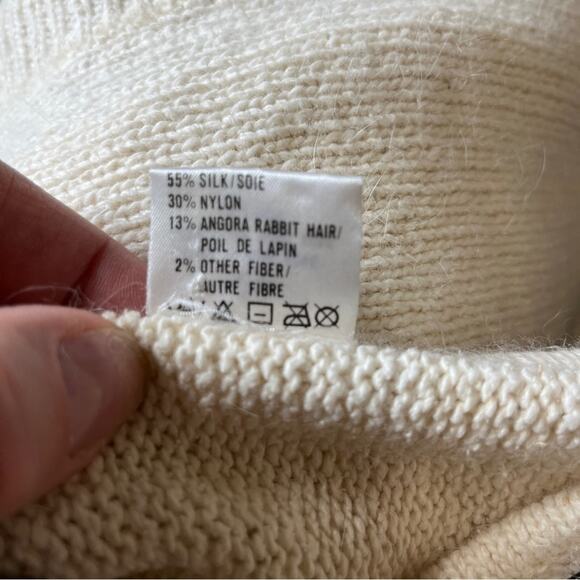 Vintage Beaded Sequin SILK ANGORA Cream Ivory Gold Black Silver Sweater Sz Large - Picture 2 of 11